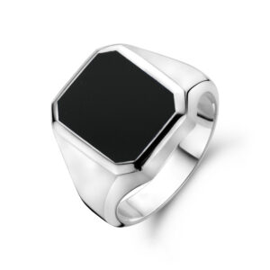 zegelring massief onyx 13 x 11 mm zilver wit