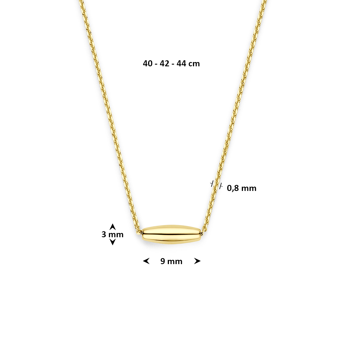 9k: collier balkje 40 - 42 - 44 cm 9K geel - Afbeelding 4