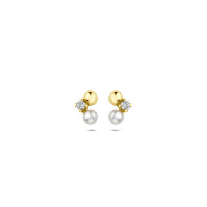 9k oorknoppen parel en zirkonia 7 mm 9K geel