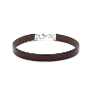 armband bruin leer 7 mm 21 cm zilver gerhodineerd met rubber/nylon/leer