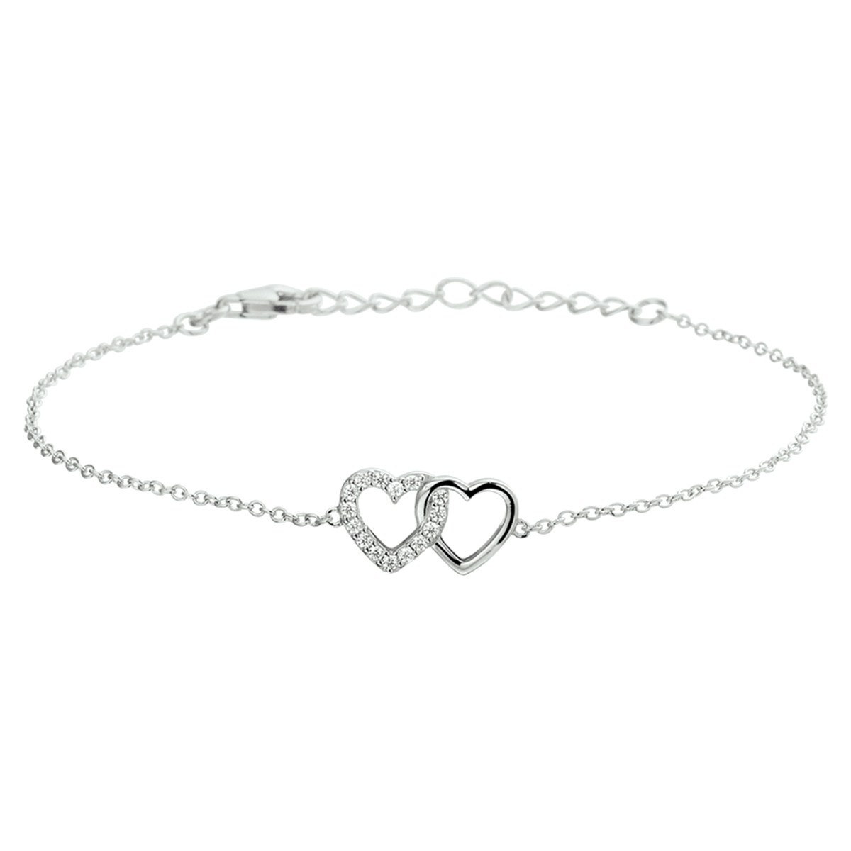 armband hartjes en zirkonia 16 + 3 cm zilver gerhodineerd