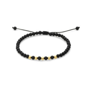 armband onyx bolletjes polyester zwart 18 - 26 cm 14K goud met rubber/nylon/leer