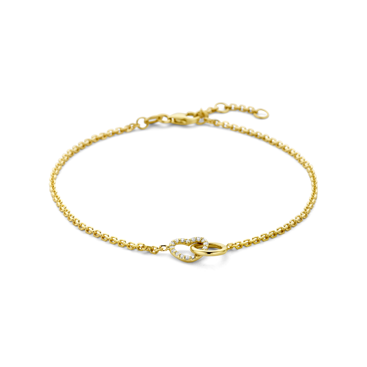 armband rondje en hartje lab grown diamant 0.09ct g vs 17 - 18 - 19 cm 14K geelgoud