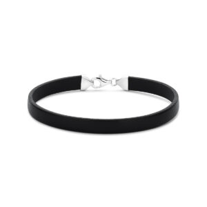 armband zwart leer 7 mm 21 cm zilver gerhodineerd met rubber/nylon/leer