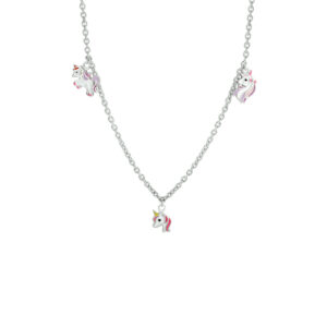 collier eenhoorn emaille 36 + 4 cm zilver gerhodineerd