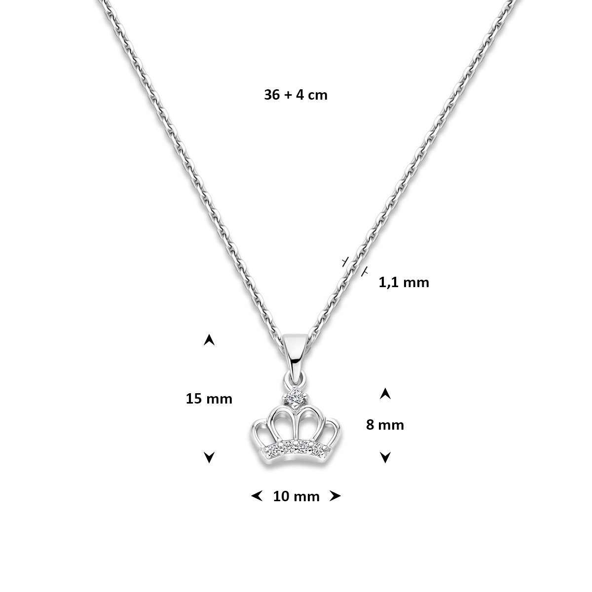 collier kroon zirkonia 36 + 4 cm zilver gerhodineerd - Afbeelding 3