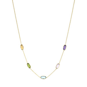 collier natuurlijke kleurstenen 42 - 45 cm 14K geelgoud