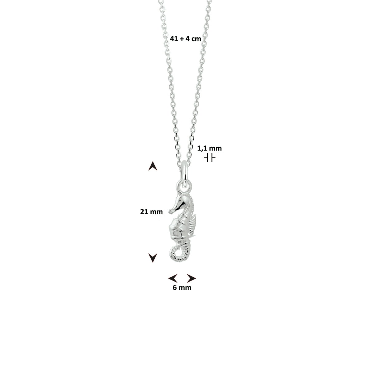 collier zeepaard 41 + 4 cm zilver wit - Afbeelding 2
