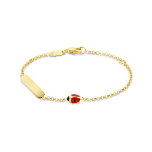 graveerarmband emaille lieveheersbeestje plaat 3,5 mm 11 - 13 cm 14K geelgoud
