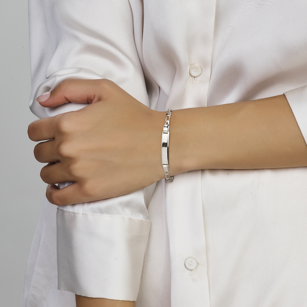 graveerarmband figaro plaat 6,0 mm 19 cm zilver wit - Afbeelding 2