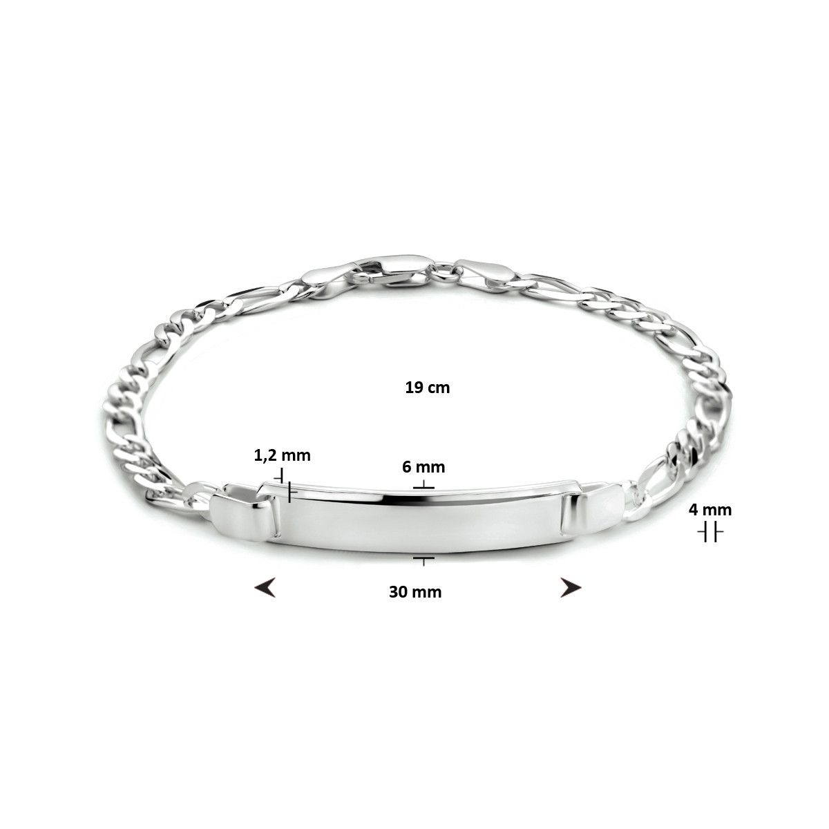 graveerarmband figaro plaat 6,0 mm 19 cm zilver wit - Afbeelding 3