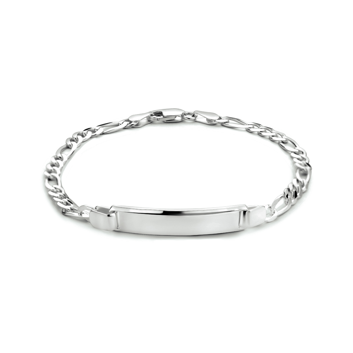 graveerarmband figaro plaat 6,0 mm 19 cm zilver wit