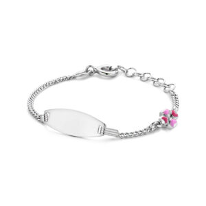 graveerarmband klavertje emaille plaat 6,5 mm 11 + 2 cm zilver gerhodineerd