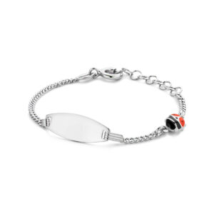 graveerarmband lieveheersbeestje emaille plaat 6,5 mm 11 + 2 cm zilver gerhodineerd