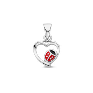 hanger hart lieveheersbeestje emaille zilver gerhodineerd