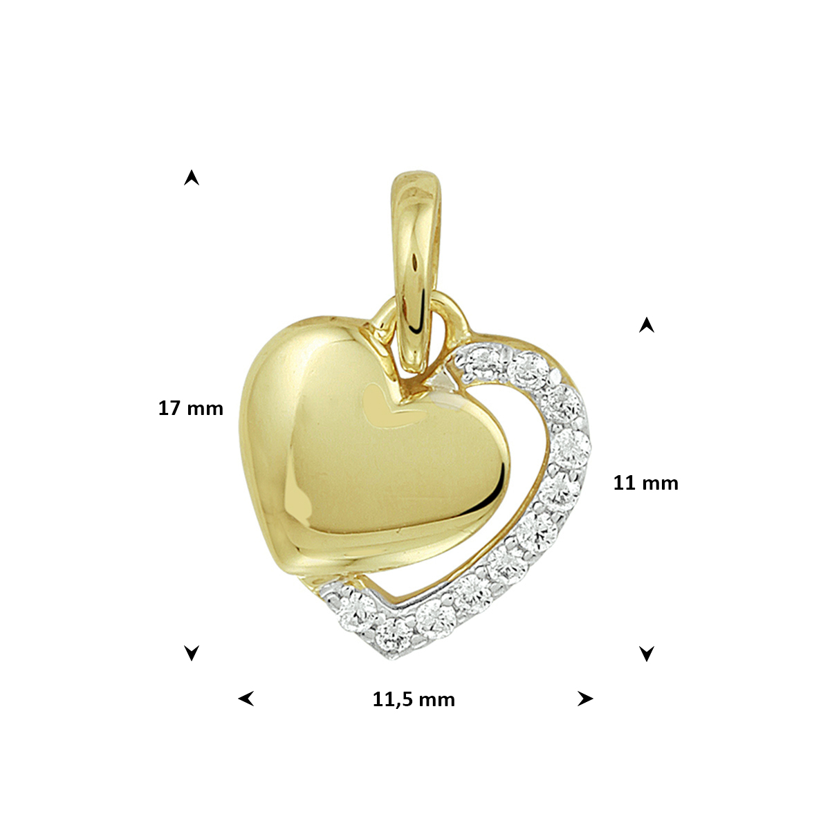 hanger hart zirkonia bicolor gestift 14K geelgoud - Afbeelding 3