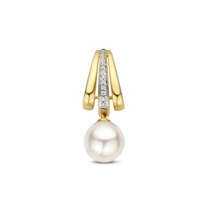 hanger parel en diamant 0.04ct h si 14K geelgoud