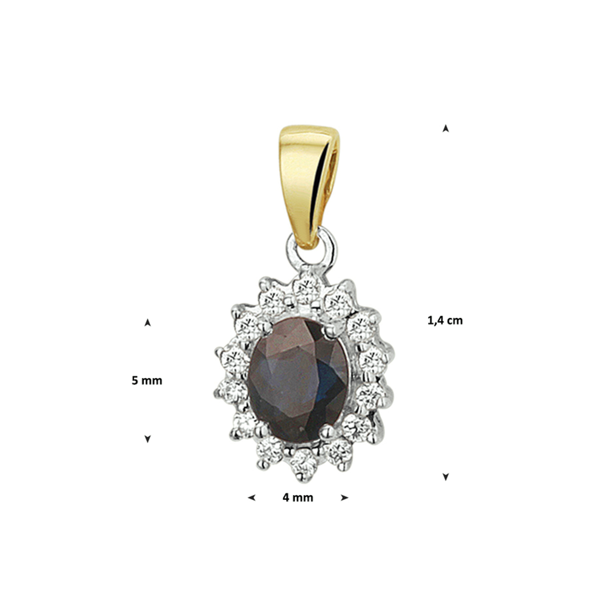 hanger saffier en diamant 0.10ct h si 14K bicolor goud geel/wit - Afbeelding 2