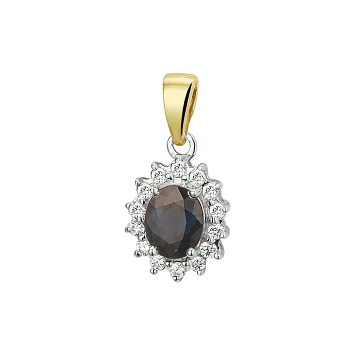 hanger saffier en diamant 0.10ct h si 14K bicolor goud geel/wit