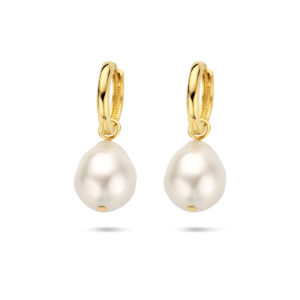 klapoorringen barok parel 14K geelgoud