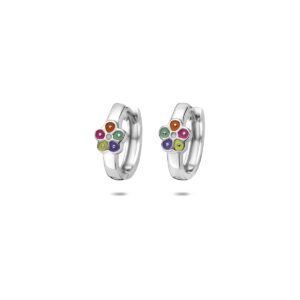 klapoorringen emaille bloem 11,5 mm zilver gerhodineerd
