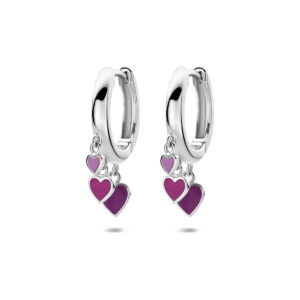 klapoorringen emaille hartjes 22 mm zilver gerhodineerd