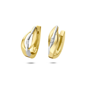 klapoorringen lab grown diamant 0.03ct (2x 0.015ct) f vs 15 mm 14K bicolor goud geel/wit
