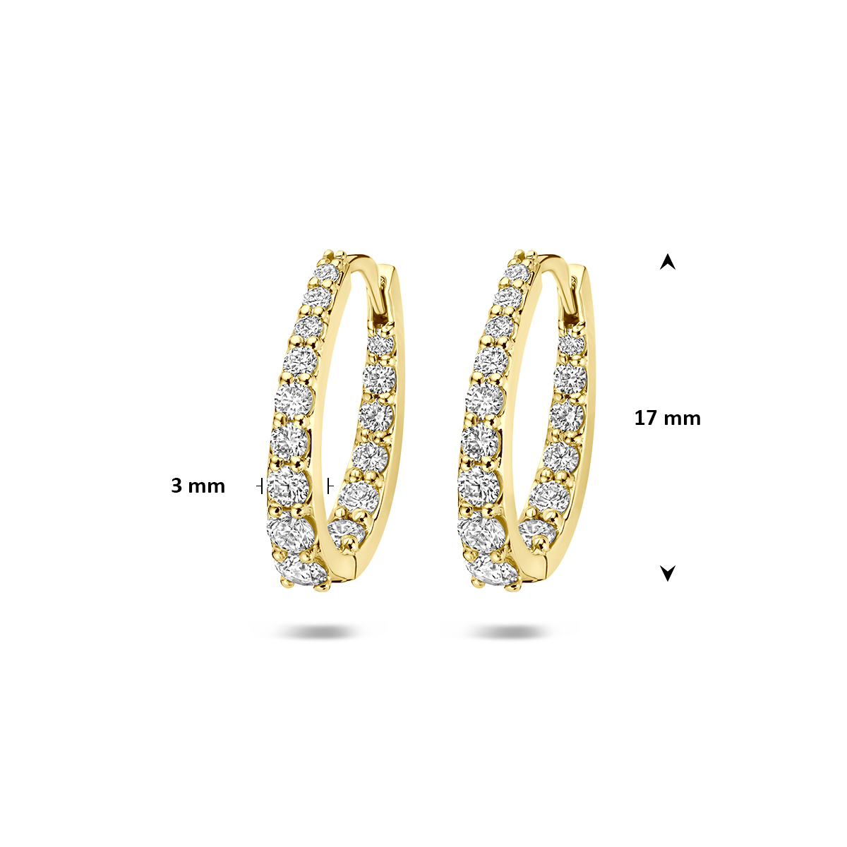 klapoorringen lab grown diamant 0.95ct (2x 0.475ct) f vs 17 mm 14K geelgoud - Afbeelding 4