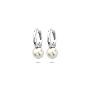 klapoorringen parel 15 mm zilver gerhodineerd