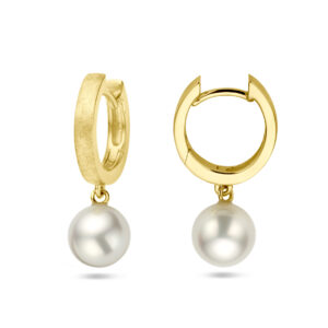 klapoorringen parel gescratcht 24 mm 14K geelgoud