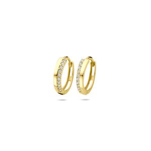 klapoorringen zirkonia 12 mm 14K geelgoud