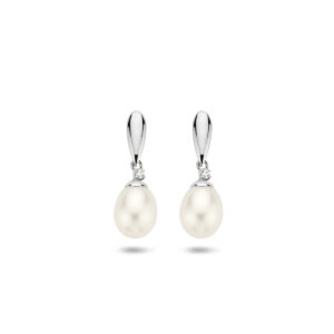 oorhangers parel en zirkonia 14K witgoud