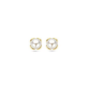 oorknoppen bloem parel 14K geelgoud