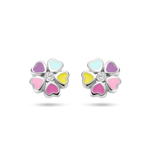 oorknoppen bloem zirkonia emaille zilver gerhodineerd