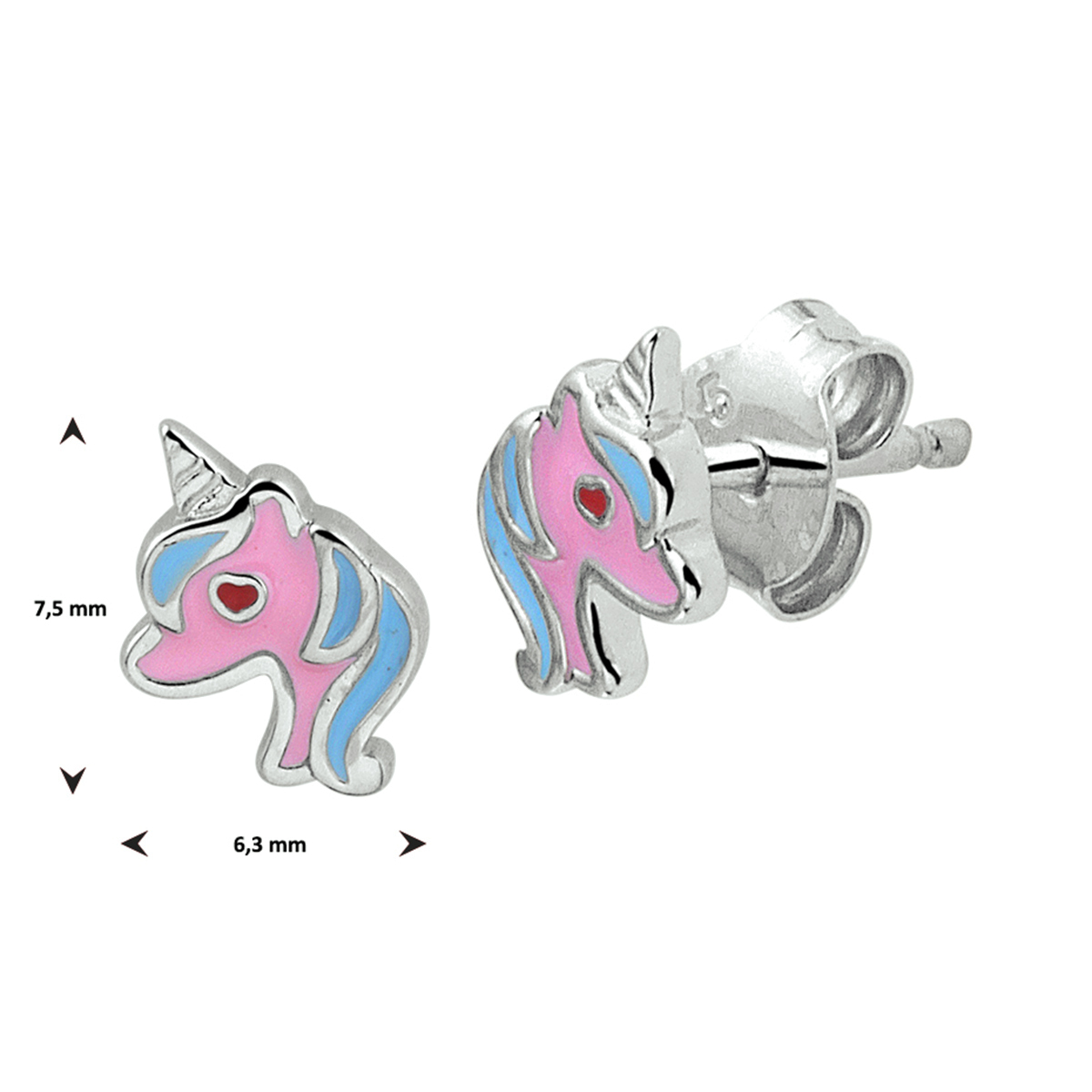 oorknoppen eenhoorn emaille zilver gerhodineerd - Afbeelding 2