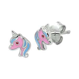 oorknoppen eenhoorn emaille zilver gerhodineerd