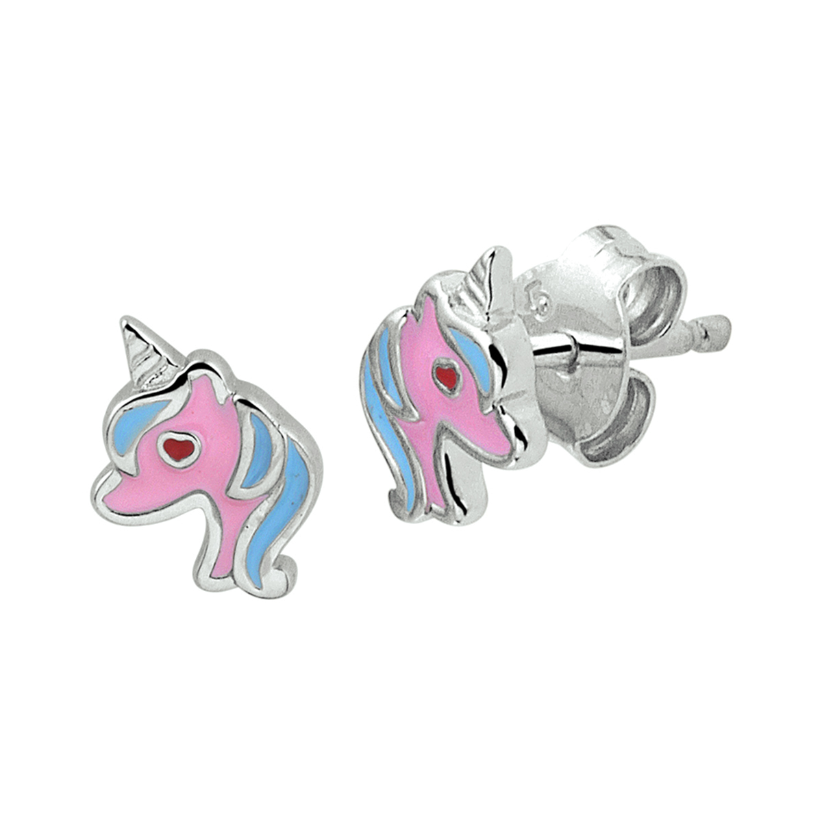 oorknoppen eenhoorn emaille zilver gerhodineerd