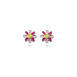 oorknoppen emaille bloem 8 mm zilver gerhodineerd