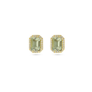 oorknoppen groen amethist en diamant 0.14ct (2x 0.07ct) h si halo 14K geelgoud