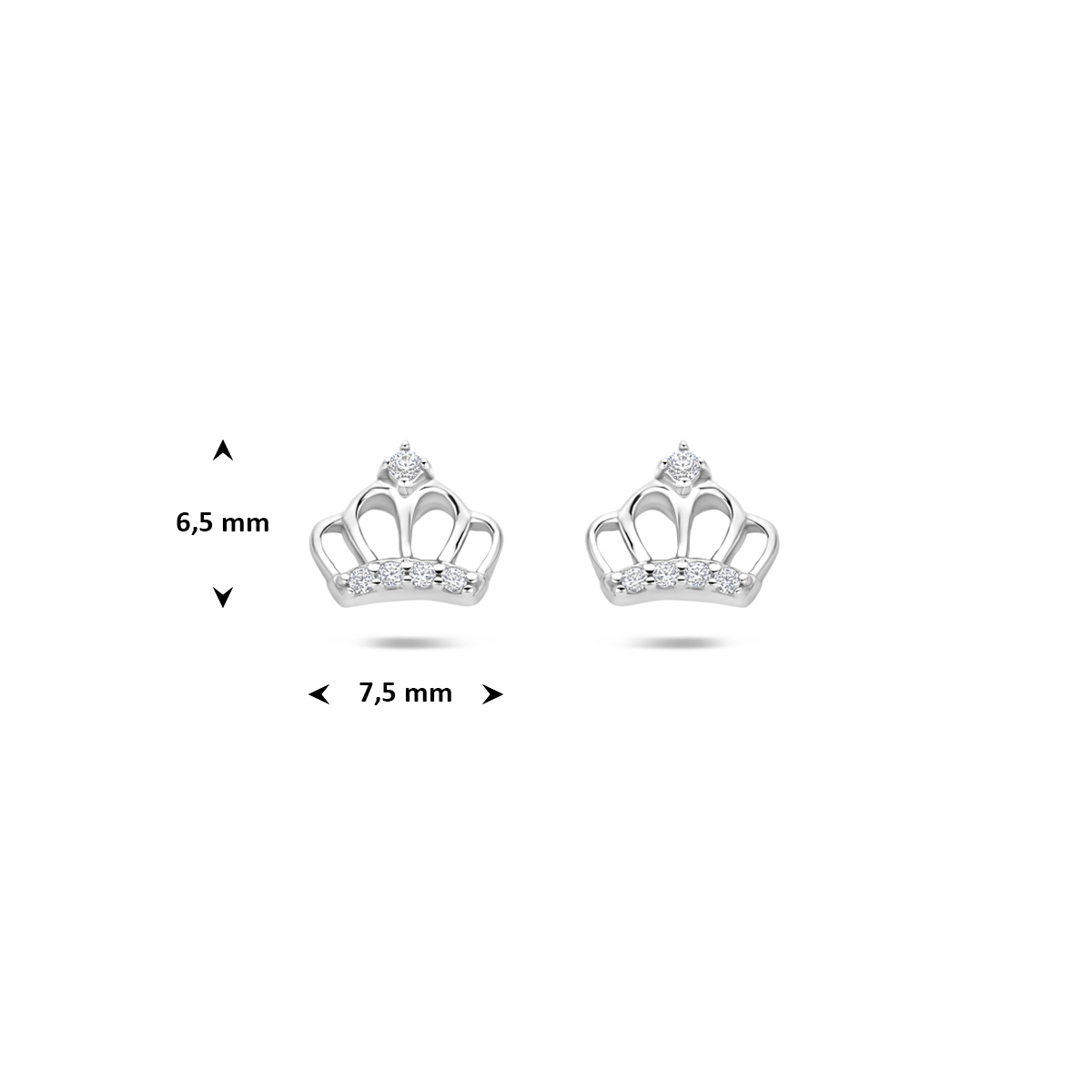 oorknoppen kroon zirkonia 6,5 mm zilver gerhodineerd - Afbeelding 4