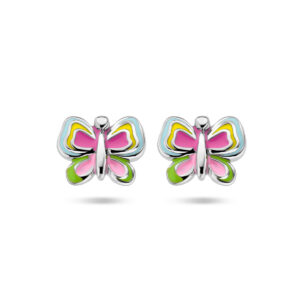 oorknoppen vlinder emaille zilver gerhodineerd