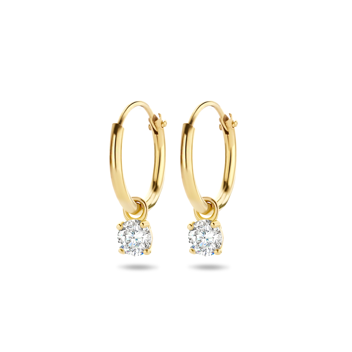 oorringen met hangers zirkonia 14K geelgoud