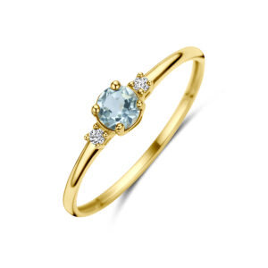 ring blauw topaas en zirkonia 14K geelgoud