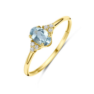 ring blauw topaas en zirkonia 14K geelgoud