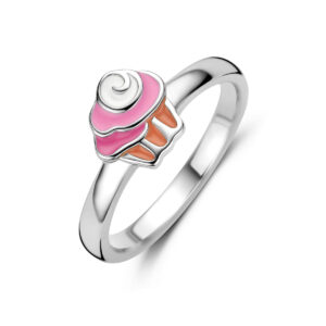 ring cupcake emaille zilver gerhodineerd
