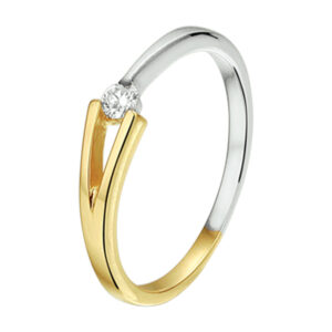 ring diamant 0.07ct h p1 14K bicolor goud geel/wit