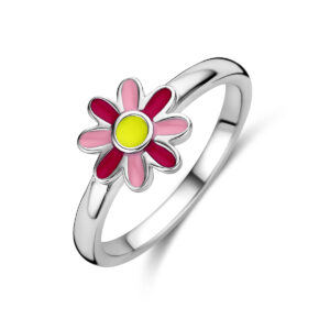 ring emaille bloem zilver gerhodineerd