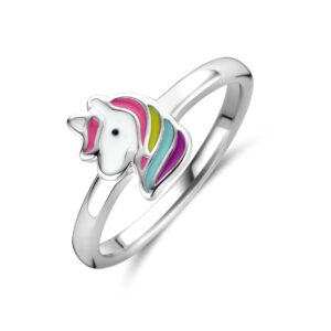ring emaille eenhoorn zilver gerhodineerd