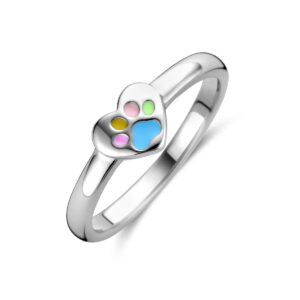 ring emaille hartje hondenpoten zilver gerhodineerd