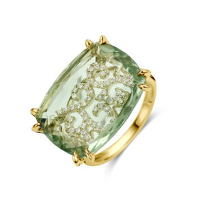 ring groen amethist en diamant 0.79ct h si 14K geelgoud